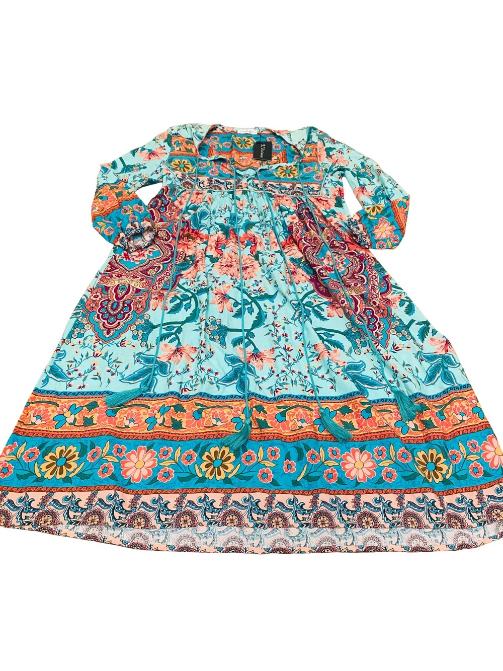 R. Viomios Floral Long Sleeve Tasseled Tie
Long Dress Multicolor...